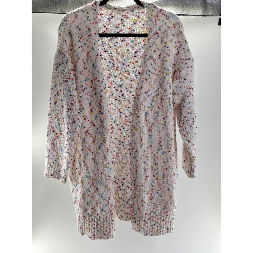 Womens White Confetti Rainbow Speckled Knit Longline Cardigan Sweater 2XL